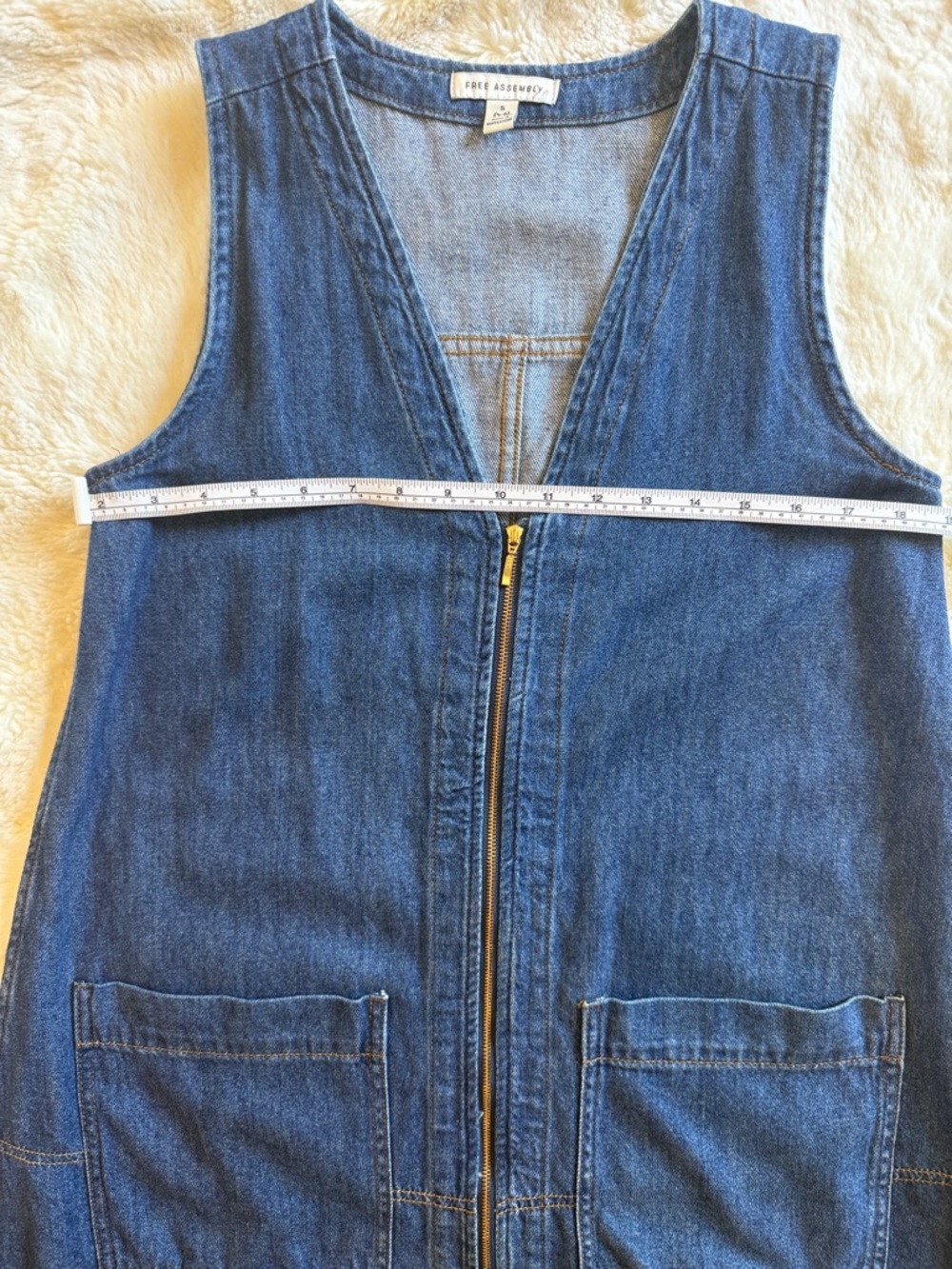 FREE ASSEMBLY DENIM ZIP FRONT JUMPER DRESS MEDIUM WASH CASUAL MINI SIZE S - Picture 3 of 7